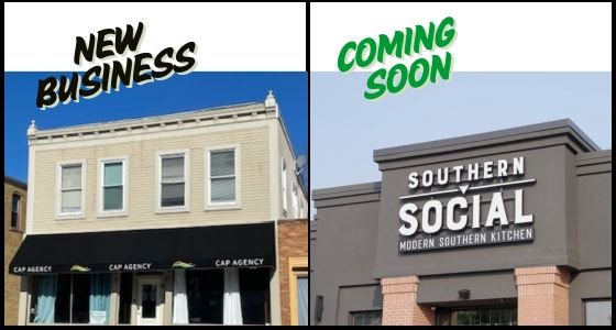 New business, front of CAP Agency building, Coming Soon, Southern Social building