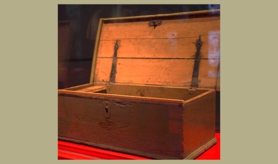 Old wooden trunk on display