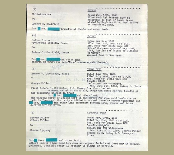 First page of a Chaska property from 1856