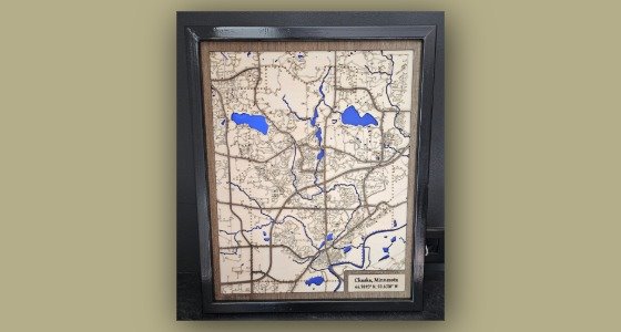 Framed laser-engraved map of Chaska