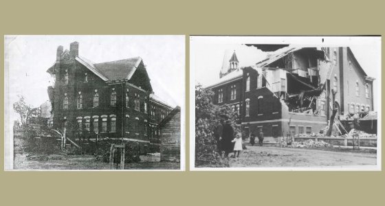 Damage to Guardian Angels building, parts of building missing