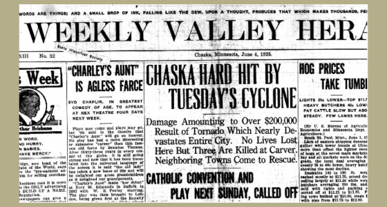 Weekly Valley Herald newspaper front page with tornado story