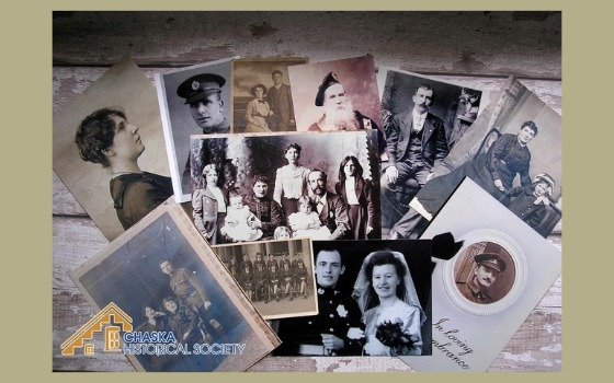 Old photos of family members, Chaska History Center logo