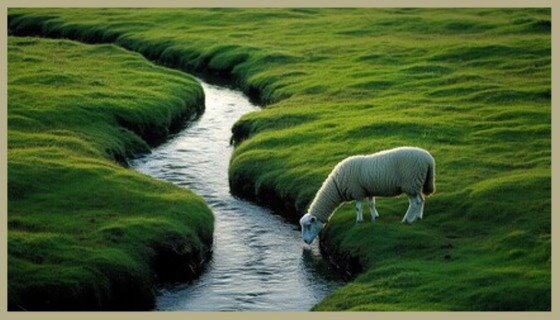 Sheep drinking from a creek
