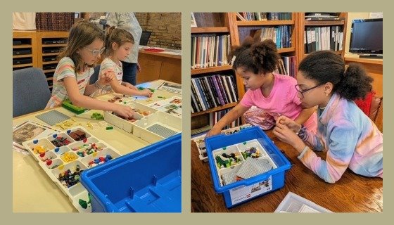 Kids picking Legos out of a bin, Kids searching fro the right Lego pieces