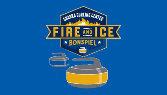 Fire and Ice Bonspiel logo, curling stones