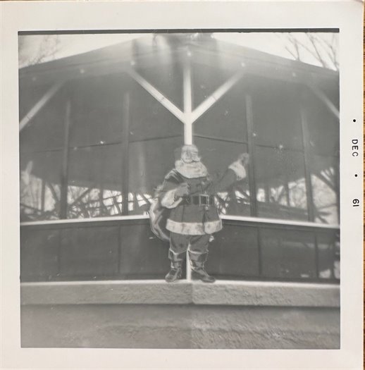 Photo from 1961 of Chaska’s iconic gazebo in City Square Park with Santa decoration.