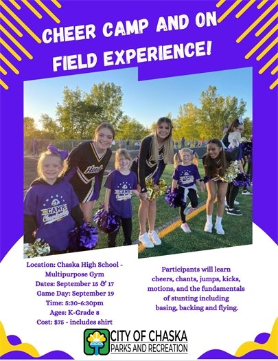 Cheer Camp and On Field Experience, Ages Kindergarten through Grade 8, Begins September 15