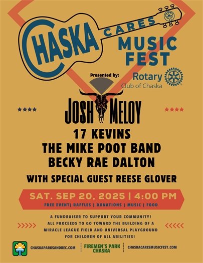 Chaska Cares Music Fest, Saturday, September 20; 4:00-10:00PM; Chaska Firemen's Park; Free