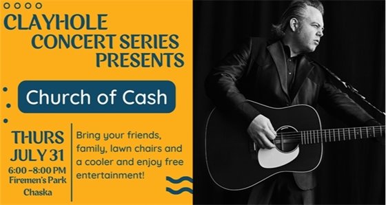 Clayhole Concert Series Presents Church of Cash, Thursday July 31, 6-8PM, Chaska Firemen's Park