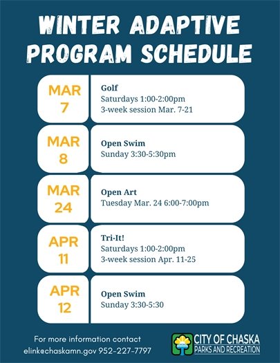 Winter 2026 adaptive programs available through Chaska Parks and Recreation