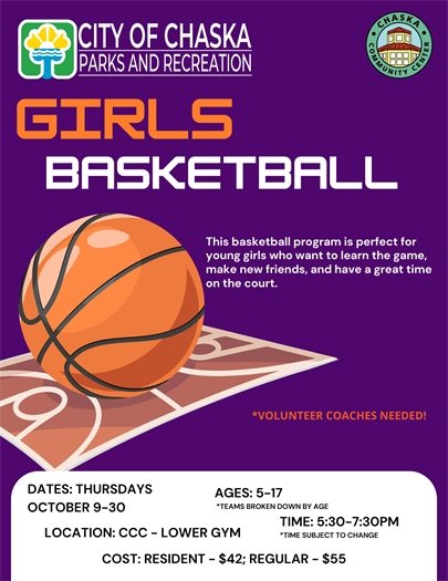 Girls Basketball, Thursdays, October 9-30; Ages 5-17; 5:30-7:30PM