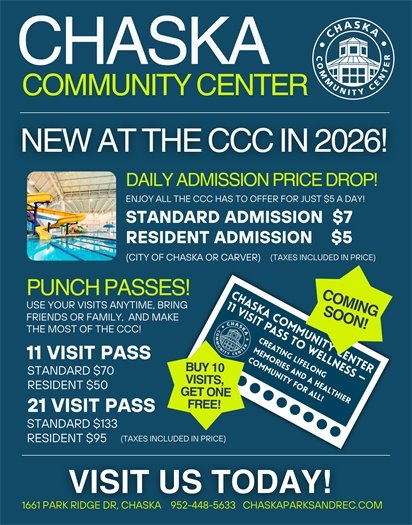 Chaska Community Center Price drop for daily admission in 2026