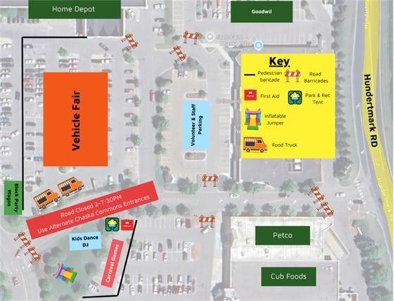 A map of the Touch a Truck community event at the Chaska Commons