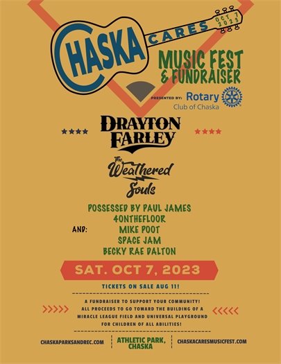 Chaska Cares Music Fest and Fundraiser Presented by the Chaska Rotary Club, Saturday, October 7, 2023, 1:00-10:00pm