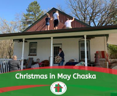 Volunteers working on a house